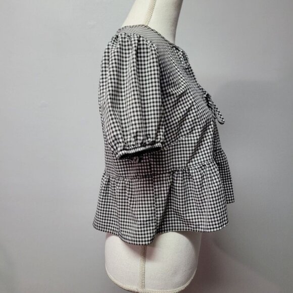 Wild Fable Tie Front Top Blouse Black White Checkered Womens Small Cropped - Picture 8 of 9